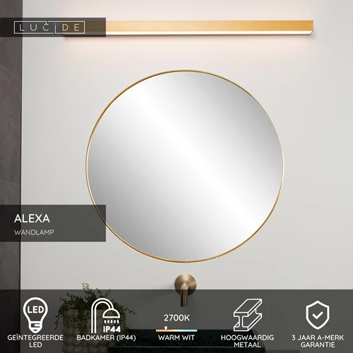 Lucide ALEXA - Wandlamp Badkamer - LED - 1x13W 2700K - IP44 - Mat Goud / Messing - USP